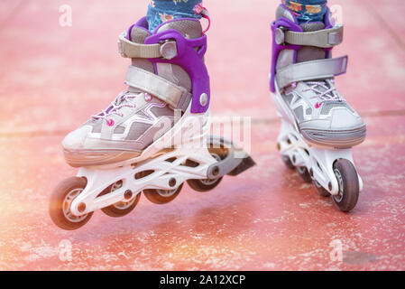 Close up on roller skate shoes. Concept of youth, and sport lifestyle . Stock Photo