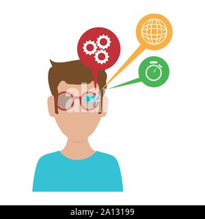 man with smart glasses and apps menu vector illustration design Stock Vector