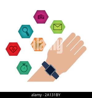 smart watch technology with applications menu vector illustration design Stock Vector