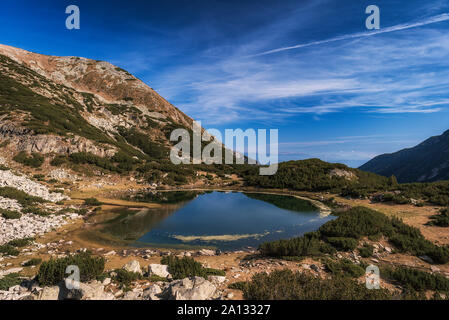 Panoramic morning view of Muratovo lake, Pirin Mountain, Bulgaria Stock Photo