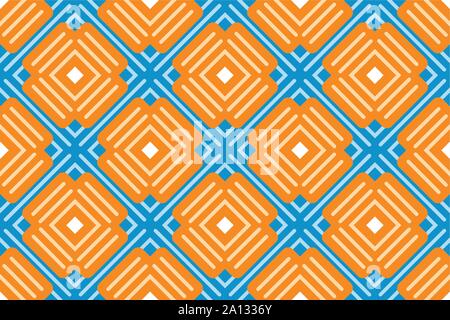 Vector seamless geometric pattern. Brown and light blue lines, white squares on blue background. Stock Vector