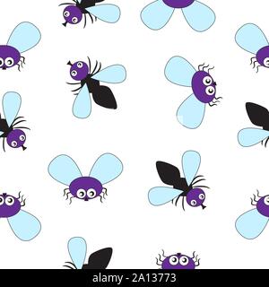 Funny cartoon flying flies isolated by white background. Stock Vector