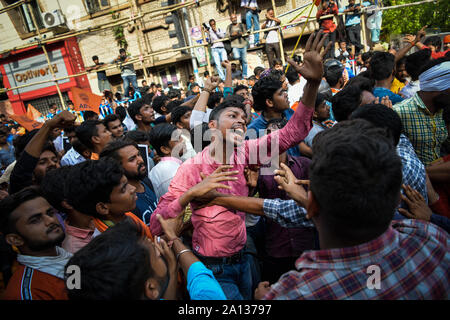 An Akhil Bharatiya Vidyarthi Parishad (ABVP) activist shouts Slogans during the ABVP's march to Jadavpur UniversityAkhil Bharatiya Vidyarthi Parishad (ABVP) the right wing students' organisation took out a rally to protest against the September 19 attack on the Union Minister Babul Supriyo in Jadavpur University campus. Stock Photo