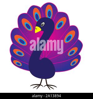 Beautiful peacock bird isolated by white background. Stock Vector