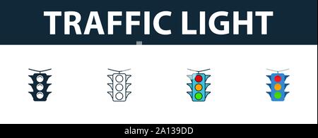 Traffic Light icon set. Four simple symbols in diferent styles from transport icons collection. Creative traffic light icons filled, outline, colored Stock Vector