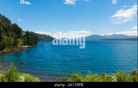 The Calafquen Lake, which straddles the border between the Araucania Region and Los Rios Region. It is one of the Seven Lakes. Patagonia Chile