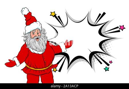 Funny old Santa pop art style show place text Stock Vector