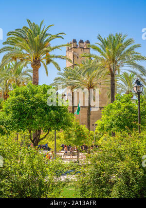 The beautiful Alcazar de los Reyes Cristianos (Alcazar of the Christian Monarchs) in Cordoba, Andalusia, Spain. Stock Photo