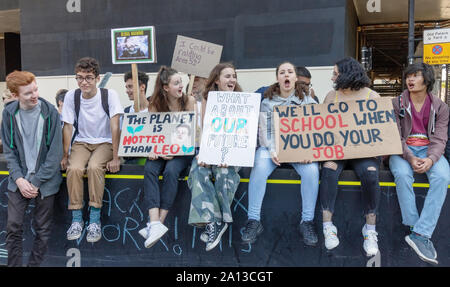 London / UK - September 20th 2019 - Young climate change activist hold signs while demonstrating in Westminster at the Climate Strike Stock Photo