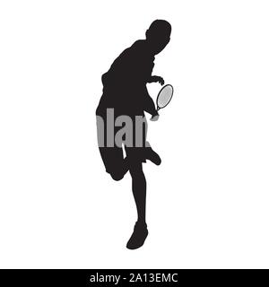 Tennis player black silhouette on white background, vector illustration Stock Vector