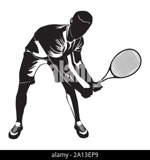 Tennis player black silhouette on white background, vector illustration Stock Vector