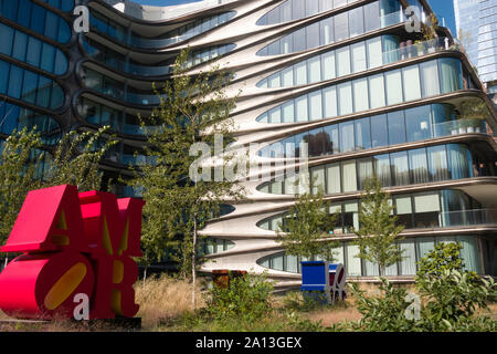 Outdoor Art Pieces in front of the Zaha Hadid Building, High Line Park, NYC  2019 Stock Photo