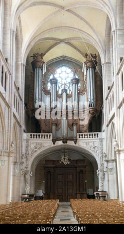 Dijon, Burgundy / France - 27 August, 2019: interior view of the Dijon cathedral with the organ Stock Photo