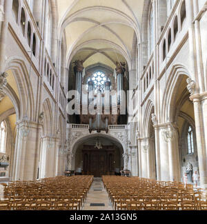 Dijon, Burgundy / France - 27 August, 2019: interior view of the Dijon cathedral with the organ Stock Photo