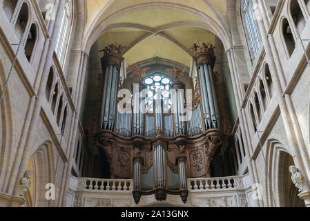 Dijon, Burgundy / France - 27 August, 2019: interior view of the Dijon cathedral with the organ Stock Photo