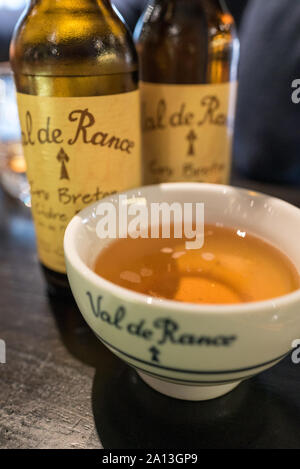 selective focus view of famous traditional French apple cider from the Val de Rance Valley Stock Photo