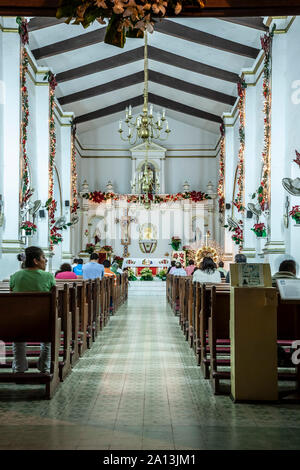 Interior, San Jose Church (ca. 1940) decorated for Christmas, San Jose del Cabo, Baja California Sur, Mexico Stock Photo