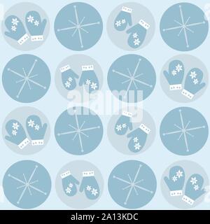 Seamless retro winter blue pattern with gloves and shining stars - vector illustration Stock Vector