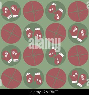 Retro winter pattern with gloves and shining stars - vector illustration Stock Vector
