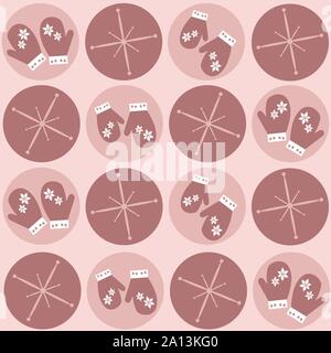 Seamless retro winter red pattern with gloves and shining stars - vector illustration Stock Vector