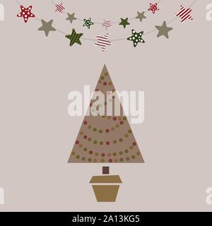 Winter card with Christmas tree and stars -  retro style vector illustration Stock Vector