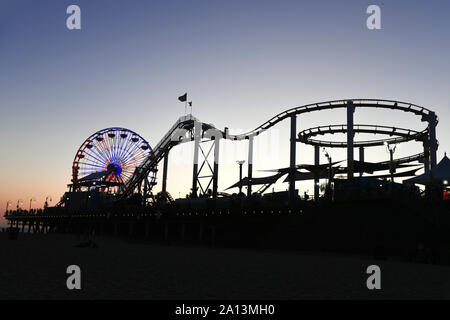 Sunset at Santa Monica Pier, Los Angeles, California Stock Photo