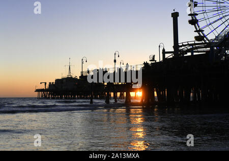 Sunset at Santa Monica Pier, Los Angeles, California Stock Photo