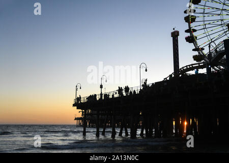 Sunset at Santa Monica Pier, Los Angeles, California Stock Photo