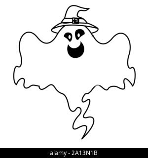 Download cute cartoon ghost with witch hat vector illustration ...