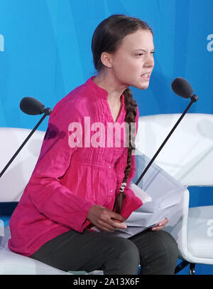 Swedish environmental activist Greta Thunberg speaks at the Climate Action Summit at the 74th General Debate at the United Nations General Assembly at United Nations Headquarters at in New York City on September 23, 2019.    Photo by Jemal Countess/UPI Stock Photo