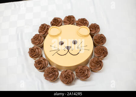 Lion Cake With Cupcake Mane Idea For Kid Birthday Stock Photo Alamy