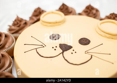 Lion Cake With Cupcake Mane Idea For Kid Birthday Stock Photo Alamy