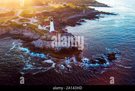 Cape Elizabeth Lighthouse aerial view Stock Photo