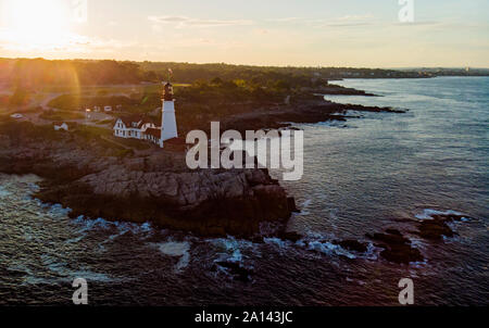 Cape Elizabeth Lighthouse aerial view Stock Photo