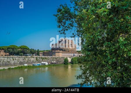 Sant'Angelo Castle framed by the tree in Rome, Italy Stock Photo