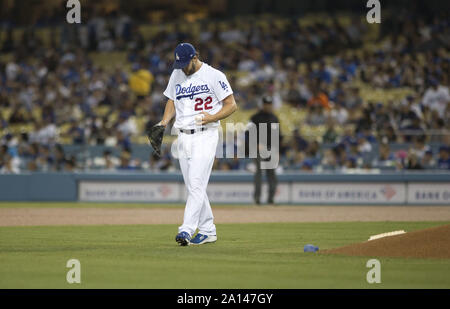 September 20, 2019, Los Angeles, California, USA: LOS ANGELES, CA - SEPTEMBER 20: Clayton Kershaw #22 of the Los Angeles Dodgers during the game against the  Colorado Rockies at Dodger Stadium on September 20, 2019 in Los Angeles, California. The Dodgers won 12-5.Armando Arorizo (Credit Image: © Armando Arorizo/Prensa Internacional via ZUMA Wire) Stock Photo