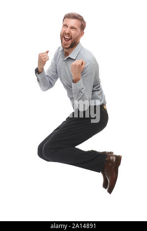 in full growth. very emotional happy businessman Stock Photo