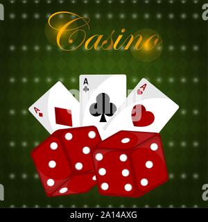 Casino poster with playing cards and dices - Vector Stock Vector