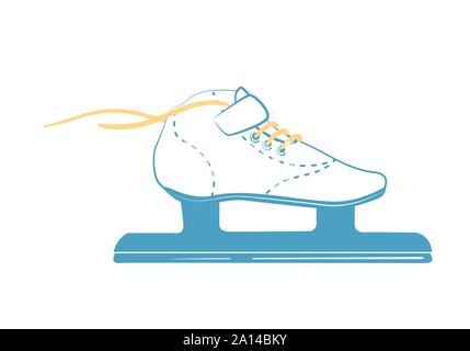 Ice Racing Skates with bright laces. Speed skating boots in line style. Sport equipment logo. Side view. Vector Illustration isolated on white background. Stock Vector