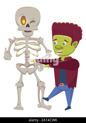 halloween skeleton and frankenstein characters Stock Vector
