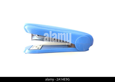 Blue stapler isolated on white background. Stock Photo