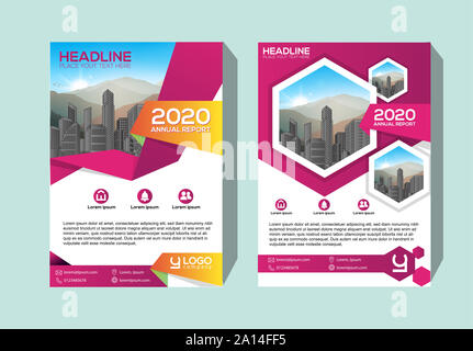 Brochure design, cover modern layout, annual report, poster, flyer in A4 with colorful, geometric shapes for tech, science, market with light backgrou Stock Photo