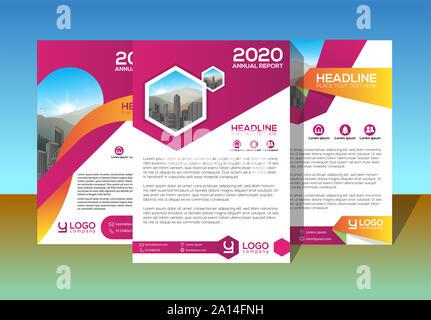 Brochure design, cover modern layout, annual report, poster, flyer in A4 with colorful, geometric shapes for tech, science, market with light backgrou Stock Photo