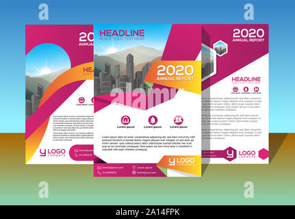 Brochure design, cover modern layout, annual report, poster, flyer in A4 with colorful, geometric shapes for tech, science, market with light backgrou Stock Photo