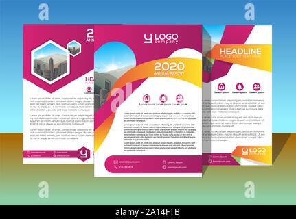 Brochure design, cover modern layout, annual report, poster, flyer in A4 with colorful, geometric shapes for tech, science, market with light backgrou Stock Photo