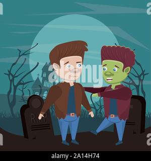 halloween dark scene with disguised people Stock Vector