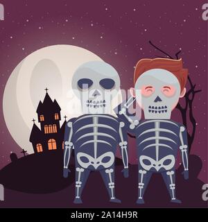 halloween dark scene with disguised people Stock Vector