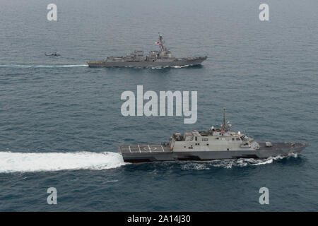 Guided-missile destroyer USS Sampson (DDG 102) steams with Egyptian