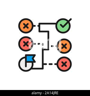 Vector correct solution, maze, algorithm, block schemes flat color line icon. Stock Vector