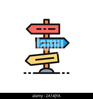 Vector road or traffic sign, intersection, crossroad flat color line icon. Stock Vector